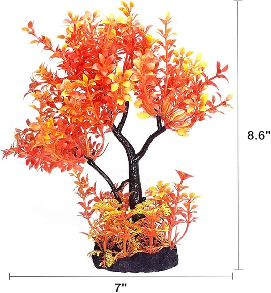 Mipukbay Aquarium Plants Tree - Orange Artificial Plastic Fish Tank Decor, Realistic Ornament Safe for Fish & Shrimp, Low-Maintenance Aquascaping Plants for Freshwater/Saltwater Tank Landscaping