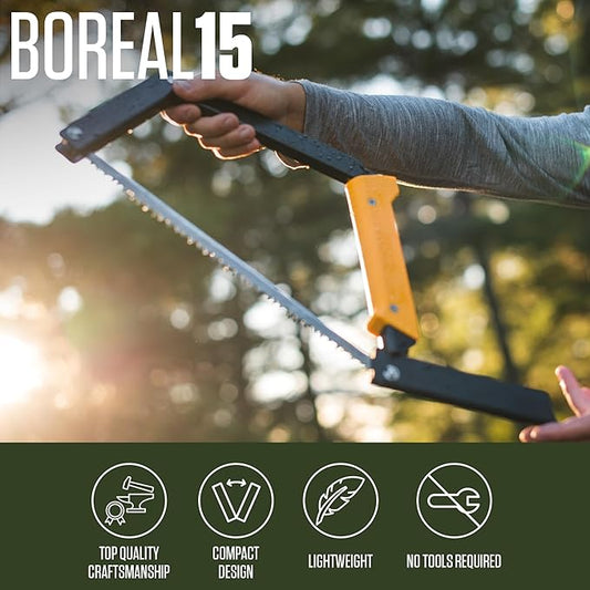AGAWA - BOREAL15 Tripper Kit - Includes 15" Folding Saw, Nylon Carrying Case, 15" All-Purpose & 15" Aggressive Blade - For Camping, Hiking & Survival Gear (Black Frame/Yellow Handle)