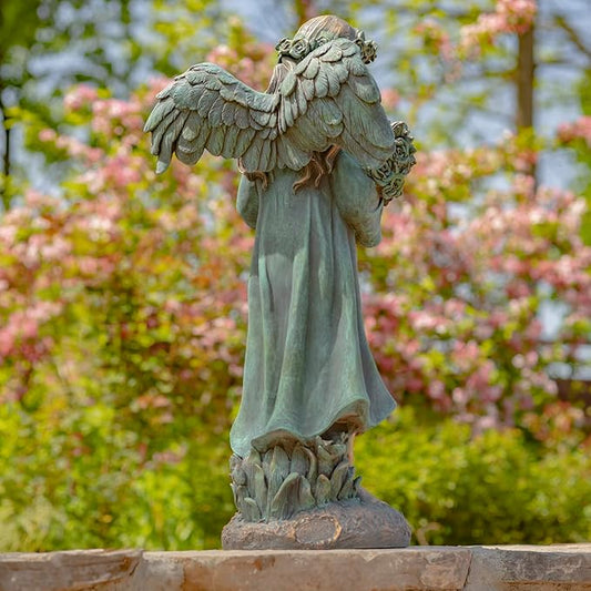 Zaer Ltd. 39" Tall Magnesium Angel Statue Figurines for Outdoor and Indoor Use (Holding a Bouquet of Flowers Sopia, Aged Bronze)