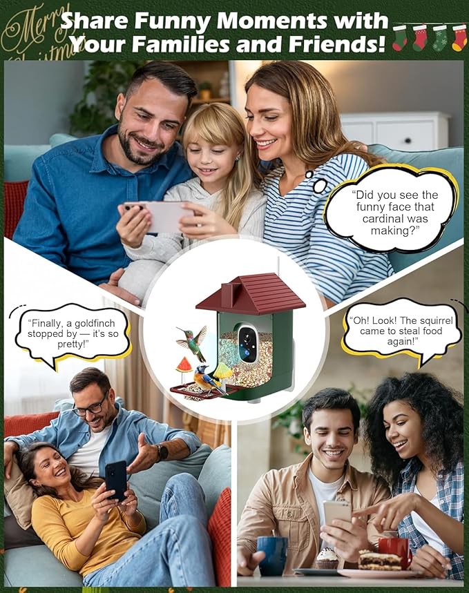Smart Bird Feeder with Camera Solar Powered, 2.5K Live Video Bird House Camera, AI Identifies, Auto Capture & Notify, Motion Detection, Cloud Storage, Color Night Vision, Ideal Gift for Bird Watching
