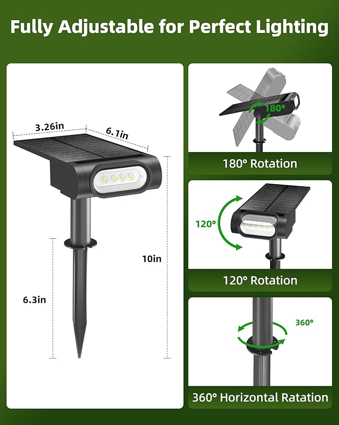 EZVALO Solar Spot Lights Outdoor Waterproof IP67, 3 Lighting Modes Landscape Spotlights, Efficient King-Size LEDs, Solar Powered for Garden Yard Pathway (4Pack-Warm White)