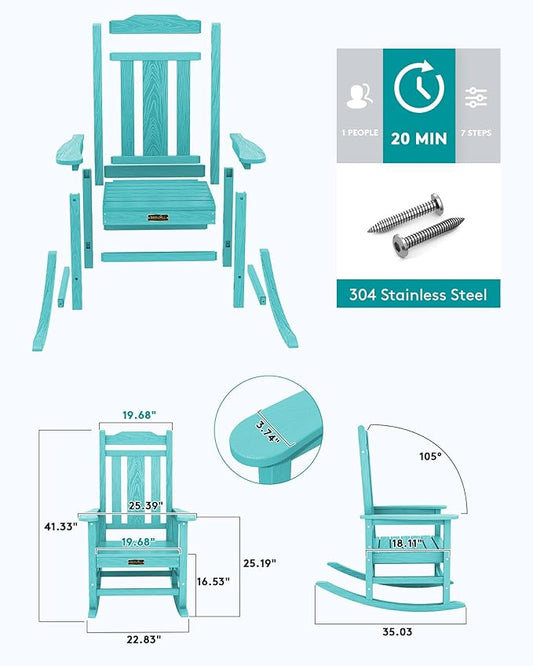 SERWALL Outdoor Rocking Chair Set of 6, Patio Rocking Chair Sets, HDPE Rocking Chair for Adults, Aruba