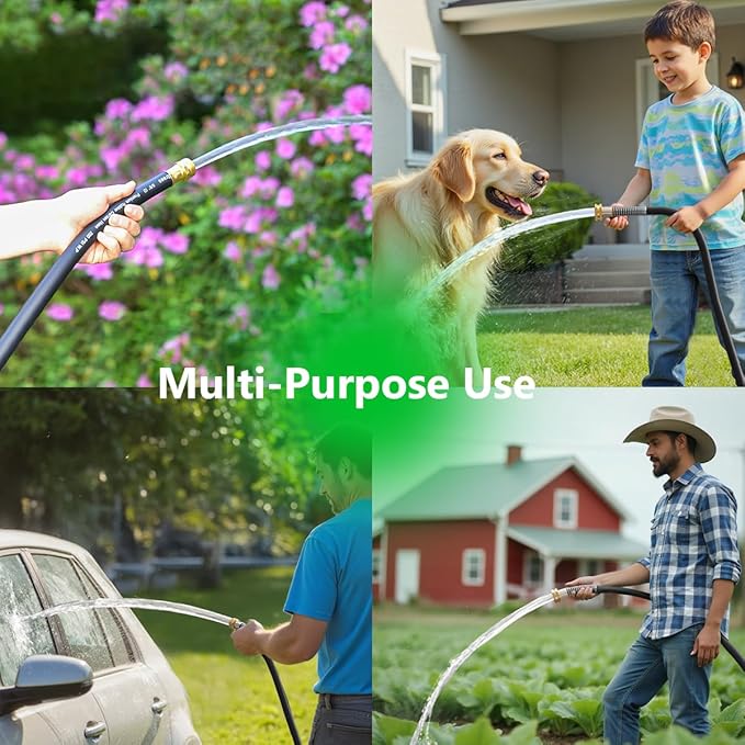 50FT 3/4 Heavy Duty Rubber Garden Hose - 200psi Working, 1000psi Burst - Hot/Cold Water - Five-Layered Braiding for Durability - Versatile for Gardening, Agriculture, Construction(Black)