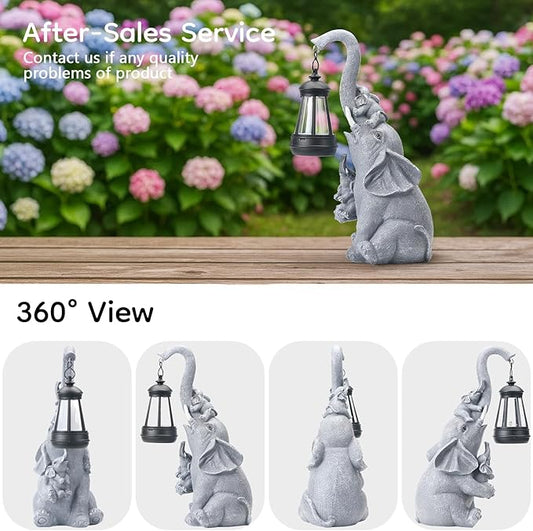 Solar Elephant Garden Lantern Statue Decor - Blessing Guardian, Auto On/Off Weatherproof Resin for Patio, Safari Theme & Good Luck