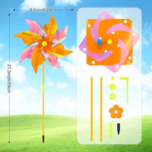 6 Pcs Reflective Pinwheels Wind Spinner for Yard and Garden, Decorative Windmill Toy Pinwheel for Kids, Colorful Garden Wind Spinners Outdoor Party Decorations, Pinwheels to Scare Birds Away
