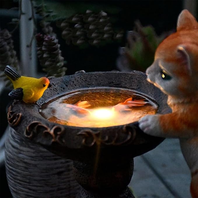 Solar Cat Garden Figurines Outdoor Decor Statue with LED Lights for Patio Balcony Yard Lawn Housewarming Gift for Garden Mom Grandma (Multicolor)