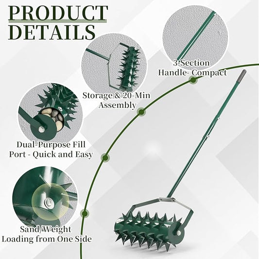 Outvita 60’’ Rolling Lawn Aerator, Heavy Duty Manual Aerator Lawn Tool for Garden Yard Patio with W-Shaped Blades & 49" Handle (Green)