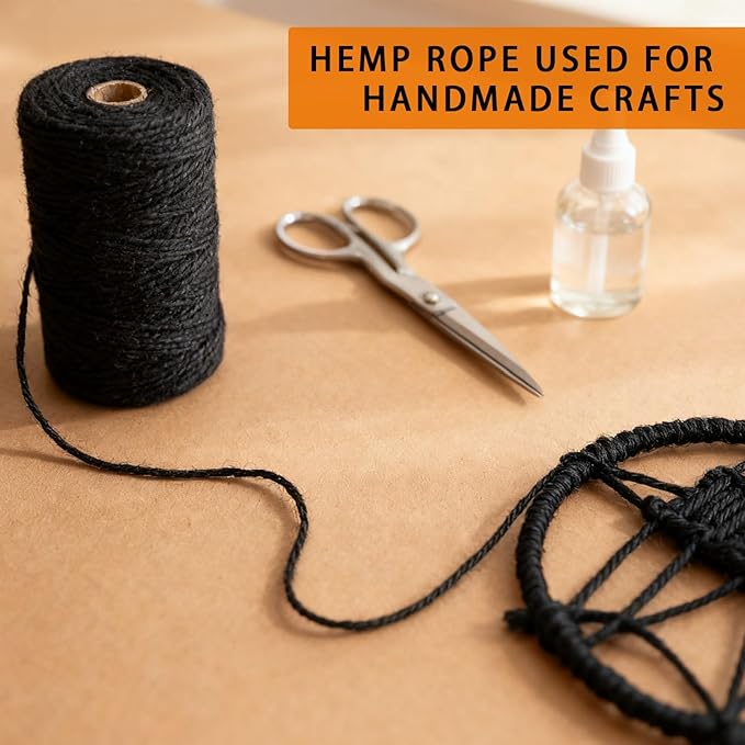 2mm 328 Feet Black Natural Jute Twine, for Crafts Gift, Craft Projects, Wrapping, Bundling, Packing, Holiday Packaging Twine, Gardening and More, Jute Rope to Use Around The House and Garden