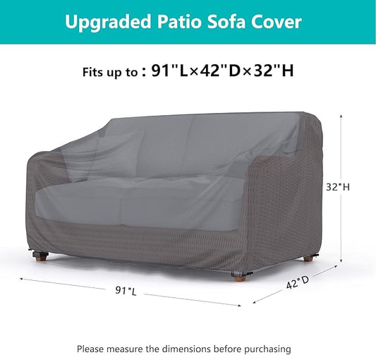 Patio Sofa Cover Waterproof - Heavy Duty 3-Seater Outdoor Couch Cover, Patio Furniture Covers with Air Vent and Handles, 90" L ×42" D×32" H, Gray