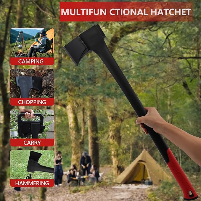 Camping Hatchet 28 Inch,Survival Hatchet Tactical for Wood Chopping and Kindling,Hatchet Axewith V Grind Blade, Lightweight Nylon Fiber Handle,for Outdoor Survival, Gardening, Hiking(M)