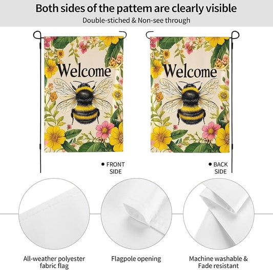 Bee Garden Flag Vertical Double Sided Outdoor Yard Flags 12.5x18 Inch Burlap Banners for House Lawn