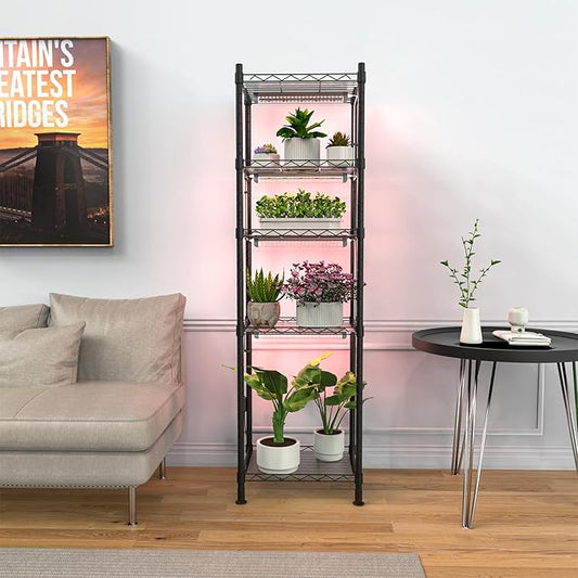 Plant Stand with Grow Lights, 5-Tier metal Plant Shelf with 4-Pack 40W Full Spectrum Grow Light, Auto Timer,Ladder Flower Pot Stand indoor 15.7" L x 11.8" W x 60.3" H