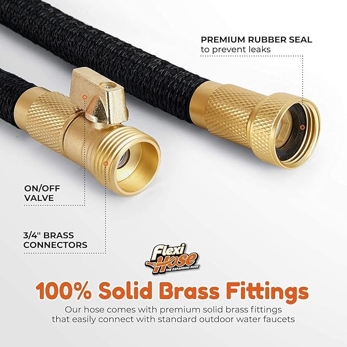 Flexi Hose Lightweight Garden Hose, 50FT - Expandable Hose with 8 Function Nozzle, No-Kink Flexibility, 3/4 Inch Solid Brass Fittings and Double Latex Core