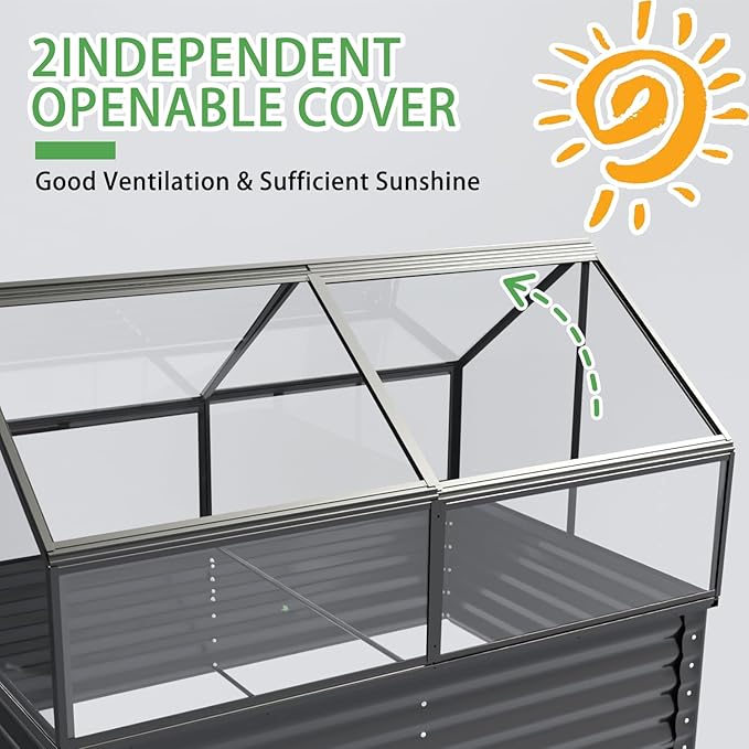 Large Greenhouse with Raised Flower Bed, Outdoor Plant Vegetable Box, 68.7 x 45 x 51.5 Inches