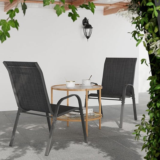 Patio Dining Chairs Set of 2, Outdoor Stackable Chairs, Breathable Seat and Alloy Steel Frame Fit for Backyard,Garden,Porch, Lawn,Poolside (Dark Grey)
