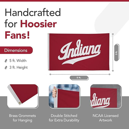 Indiana Hoosiers College Sports Printed Flag - NCAA Licensed - Nylon - School Banner (White, Red) (3' x 5')