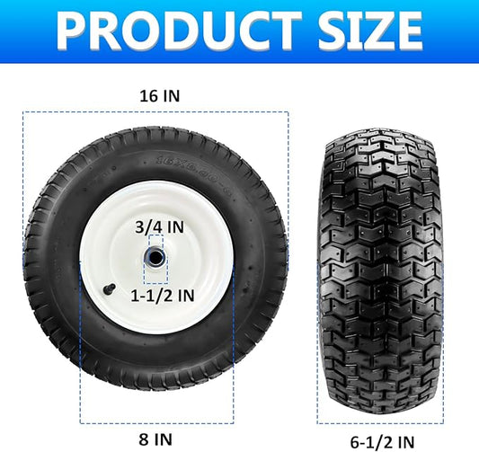 Cenipar 16x6.50-8" Lawn Mower Tire and Wheel with 3/4" Iron Bushing, 3" Offset Hub 4 Ply Heavy Duty Replacement for Craftsman Mower, Garden Lawn Tractors (2-Pack)