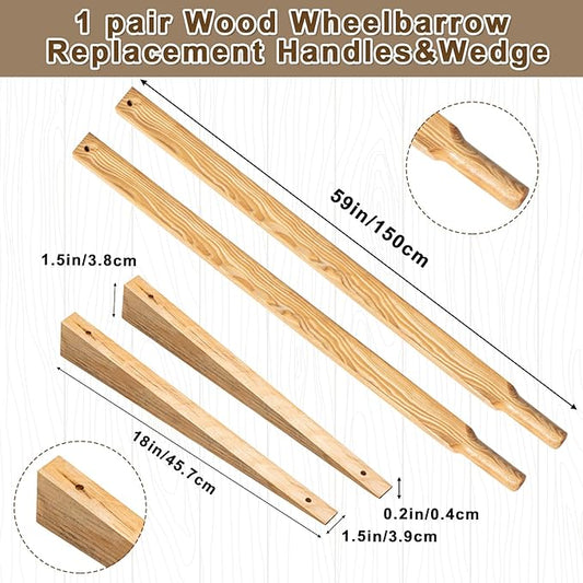 WILLBOND Wheel Barrow Handles Wood Replacement 59'' Wheelbarrow Handles Kit with 2 Wheelbarrow Wedge Heavy Duty Wood with Tough Seal Coat and Pre Drilled Holes for Wheelbarrows, Easy Install