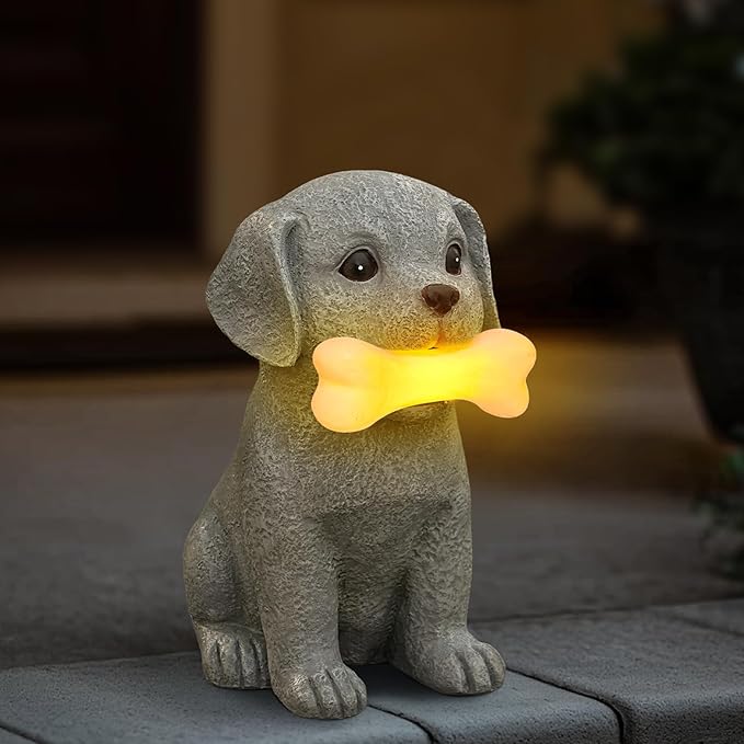 Solar Dog Garden Statues, Outdoor Puppy Figurine with Glowing Bone Light, Perfect Decor for Yard, Porch, Birthday, Christmas, or Memorial Gifts for Dog Lovers, Mom, Grandma
