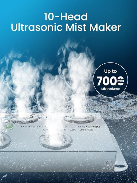 Ultrasonic Fogger, 12 Head Ultrasonic Mist Maker, 9000ml/H 400W Pond Fogger with Buoy, IP67 Waterproof Power Supply for Pond, Garden, Lawn, Rockery, Greenhouse, Halloween Decoration