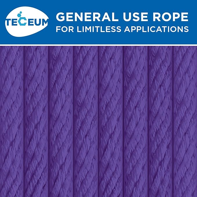 TECEUM Cotton Rope 3/16” (5 mm) – 100 FT – Strong All-Purpose Braided Rope – Natural Cotton – for Crafting, Сamping, Clothes Line, DIY, Indoor & Outdoor Use – Purple
