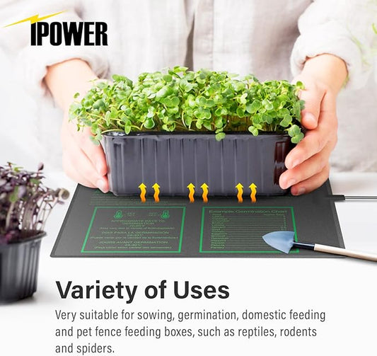 iPower 20” x 20.75” Seeding Heat Mat Upgraded Carbon Film Indoor Warm Hydroponic Plant Germination Starting Pad Durable Waterproof, 20" x 20.75", Black