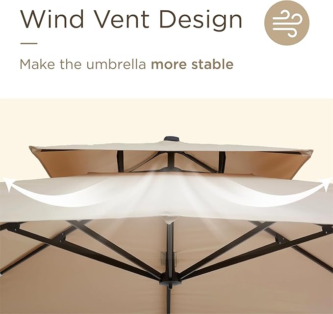 10' X 13' Patio Umbrella with Base Included Outdoor Large Rectangle Offset Cantilever Umbrellas Double Top Heavy Duty Windproof with 360-degree Rotation for Pool Garden Deck
