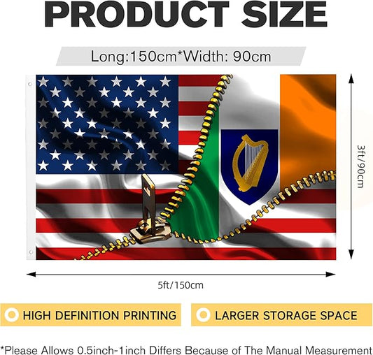Vintage American America Usa Ireland Irish Flags For Outside Yard 3x5 Ft Double Sided Printed 100d Polyester Lightweight Garden Welcome Outdoor Banner Brass Grommets