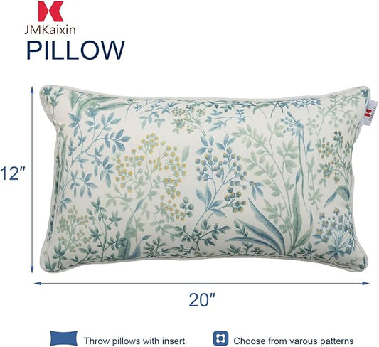 Pack of 2 Patio Lumbar Pillows, 12"x20" Fade Resistant Outdoor Waterproof Lumbar Pillow with Inners, Decorative Garden Lumbar Cushions for Home Patio Terrace Sofa Use