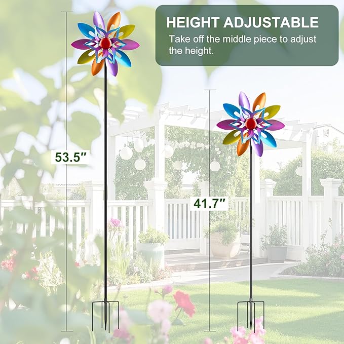 Wind Spinners Outdoor Garden Decor, 13 Inches Metal Windmill Yard Decorations Outdoor, Wind Pinwheels Gardening Gifts for Women Mom Backyard, Patio, Lawn Decor