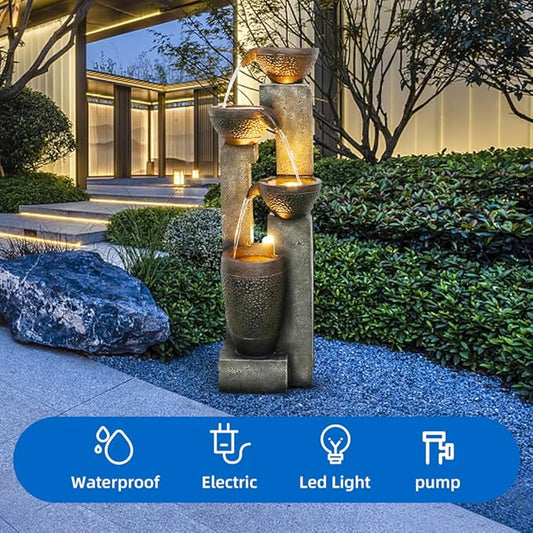 40''H 4-Tier Outdoor Garden Water Fountain Decor, Resin Fountain for Garden, Floor Patio, Deck, Porch, Backyard and Home Art Decor (40inch)