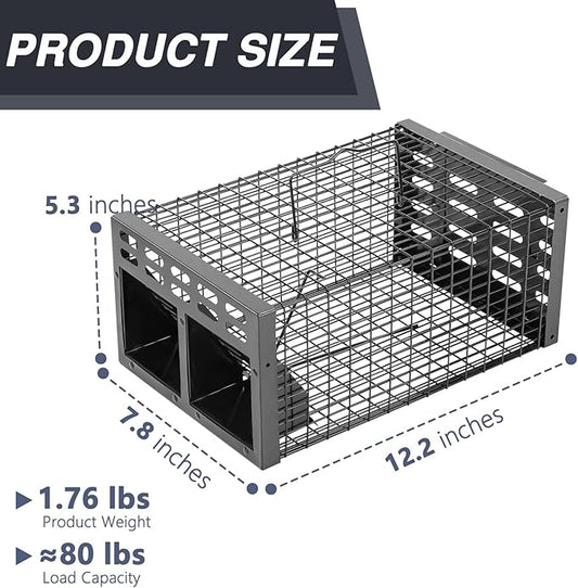 Rat Trap, Humane Live Rat Trap & Automatic Reset Mouse Traps with Dual One-Way Door Design – Catch and Release for Mice, Chipmunks, Hamsters, and Other Rodents, Indoors & Outdoors(Black)