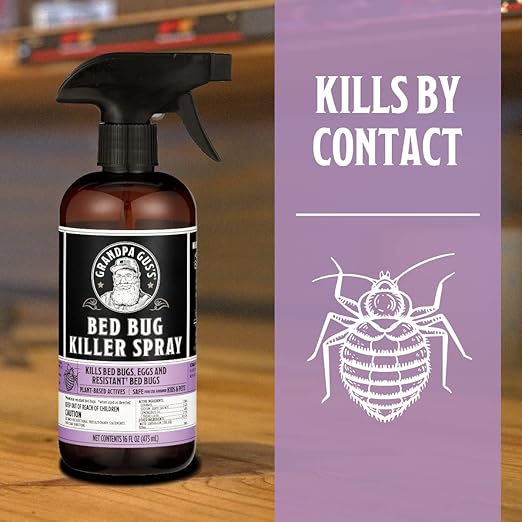 Grandpa Gus's Natural Bed Bug Spray, Plant-Based Bug Control for Home, Mattresses, Furniture, Carpets, and Bedding, Kills Bed Bugs and Eggs, Safe for Kids and Pets, 16 fl oz