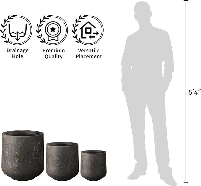 Kante 15.3"+11.6"+8.2" Dia Round Concrete Planter, Large Outdoor Indoor Planter Pots Containers with Drainage Holes and Rubber Plug for Home Garden Patio, Oil Rubbed Bronze
