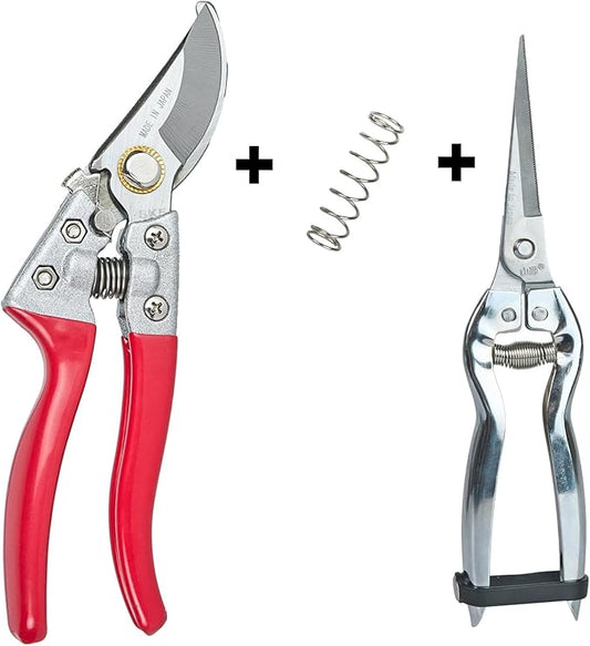 Pruning Shears SK5 Carbon Steel – Hand Pruners & Garden Clippers for Tree, Bonsai & Landscaping, Ergonomic Design with Replacement Spring & Bonus Fine Shears