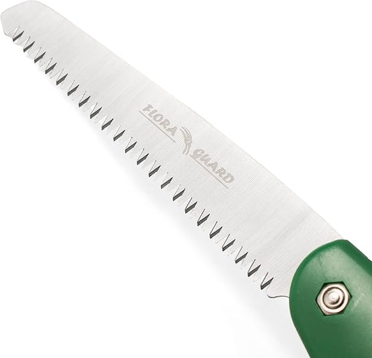 FLORA GUARD 7.7-Inch Folding Hand Saw, Pruning Saw with Trible-Cut Razor Teeth for Wood Cutting, Tree Trimming, Professional Camping Gardening Tools (Green)