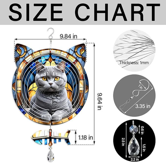 British Shorthair Cat Wind Spinner, British Shorthair Cat Wind Spinner Hanging for Yard and Garden