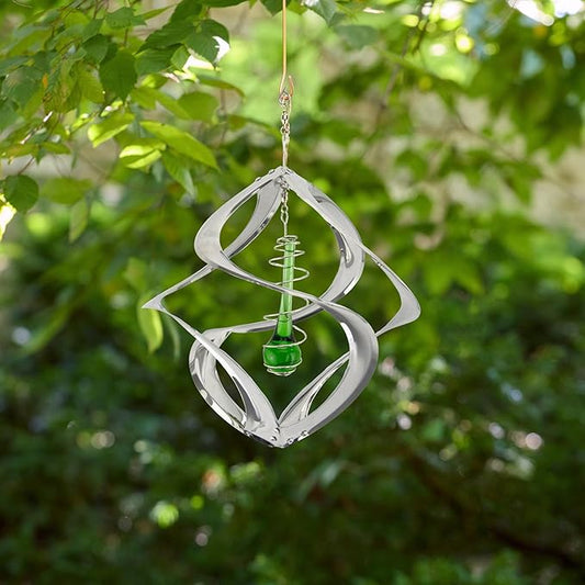 Red Carpet Studios The Original Helix Cosmix Wind Spinner Indoor/Outdoor 3-Dimensonal Garden Décor, 11-Inch, Chrome - Teardrop