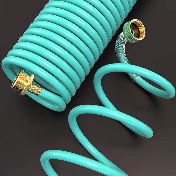 GASHER 10FT PU Recoil Garden Water Hose with 3/4"Inch Brass Fittings Retractable, Swivel Female for Boating, Pool & Spa, RV, Home and Garden(Blue)