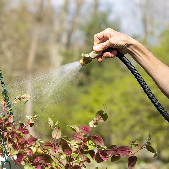 Flexi Hose Lightweight Expandable Garden Hose, No-Kink Flexibility, 3/4 Inch Solid Brass Fittings and Double Latex Core (25ft, Black)