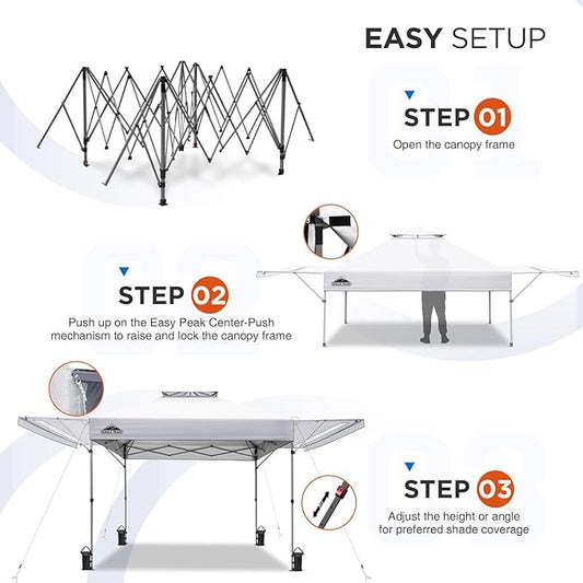 EAGLE PEAK 17x10 Pop up Gazebo Canopy Tent Outdoor Instant Canopy Shelter with Adjustable Dual Half Awnings (White)