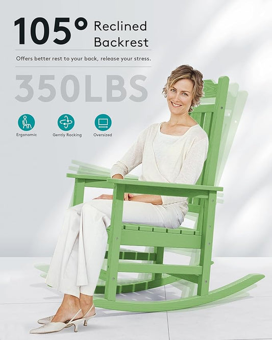 SERWALL Outdoor Rocking Chair Set of 4, Patio Rocking Chairs Set, HDPE Rocking Chair Outdoor for Adults, Heavy Duty Front Porch Rocker, Mint