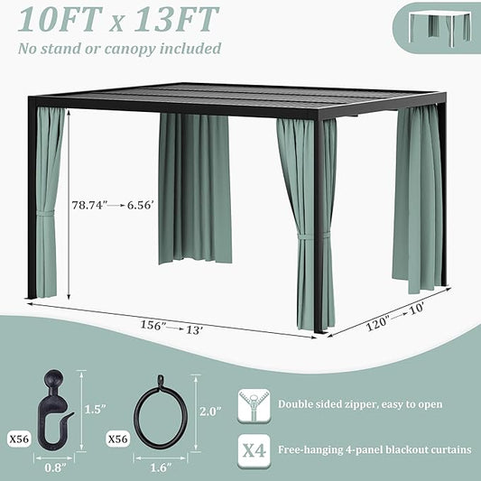 Gazebo Universal Replacement Privacy Curtain,10'×13' Gazebo Outdoor Waterproof Curtains, 4-Panels Sidewall Curtains with Double Zipper for Patio Canopy, Garden and Backyard (Curtain Only)