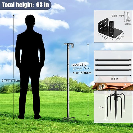 Gtongoko Smart Bird Feeder Pole 63 Inch Bluebird House Pole for Outdoors Weather Station Heavy Duty Metal Mounting Kit Adjustable Bird Feeder Stand Black