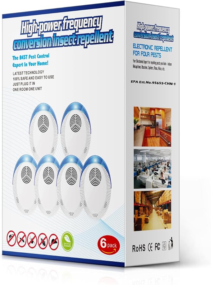 MITXPC Ultrasonic Pest Device Repeller Indoor Pest Deterrent Repellent Ultrasonic Plug in, Pest Control for Spiders, Roaches, Insects (6 Pack)