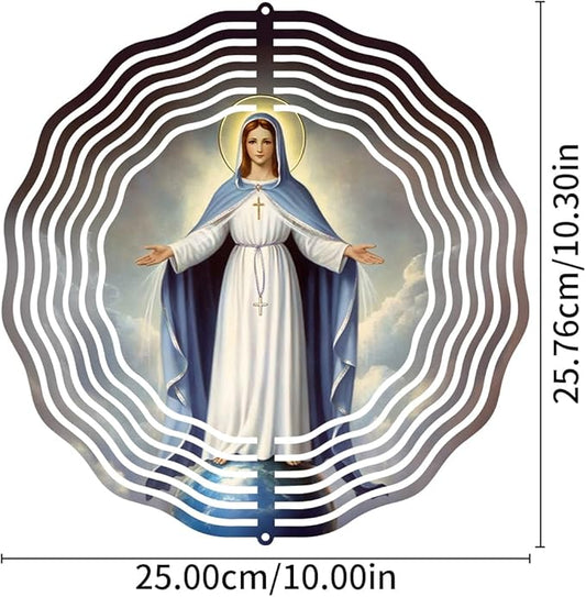 Virgin Mary Wind Spinner, Metal Wind Spinners Outdoor Indoor, Sky Virgin Mary Hanging Garden Decor for Outside, Stainless Wind Spinners for Yard and Garden 10 inch 3D (25.76X25 CM)