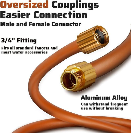 Worth Short Lead-in Hybrid Garden Hose 5/8 in. x 4 ft. -Kink Free, No Leaking, Male/Female Fittings -Heavy Duty Durable Flexible Lightweight Water Pipe -Brass Aluminum Ends for Household & Yard Use