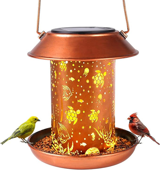 Bird Feeders for Outdoors Hanging Meta Solar Bird Feeder Chewproof Waterproof Sea Turtle Solar Lantern Decor Garden Gifts for Women Mom Friends Birds Lovers Decoration for Yard, Patio, Lawn,Christmas