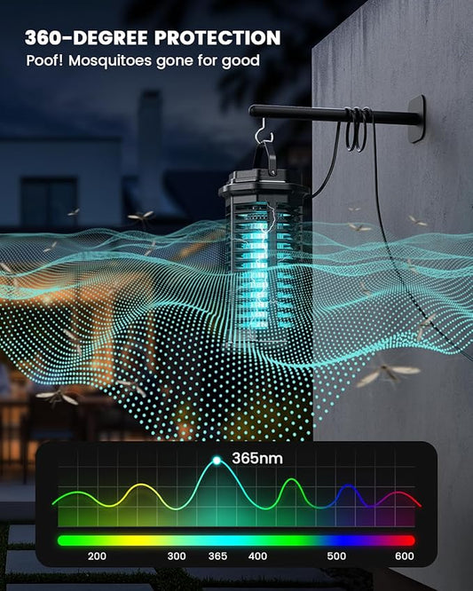 Minimoon Bug Zapper Outdoor, 4200V Electric Mosquito Zapper Indoor, IPX4 Waterproof Insect Zapper Electric Fly Traps, 4Ft Cord, Insect Trap for Yard, Backyard, Patio, Camping