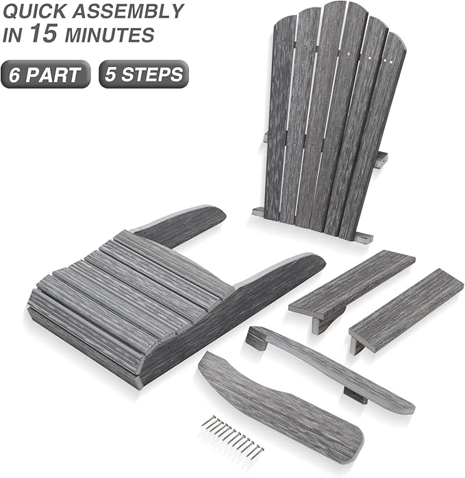 Adirondack Chair Outdoor, Oversized Patio Chair Poly Lumber, Weather Resistant & Heavy Duty, Fire Pits Chair for Porch, Poolside, Lawn, Backyard and Garden, 350lbs Capacity (Grey)